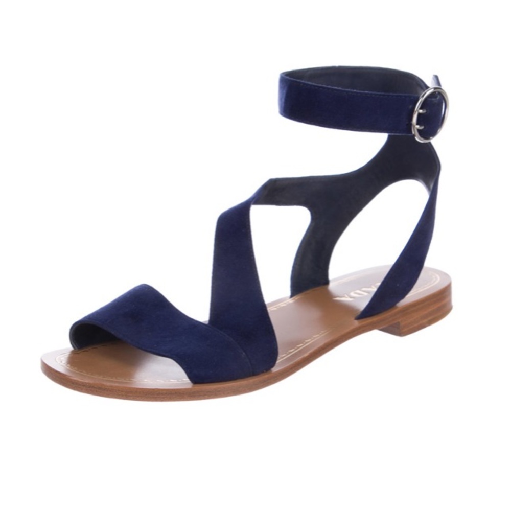 PRADA Suede Ankle Strap Flat Sandals 37.5